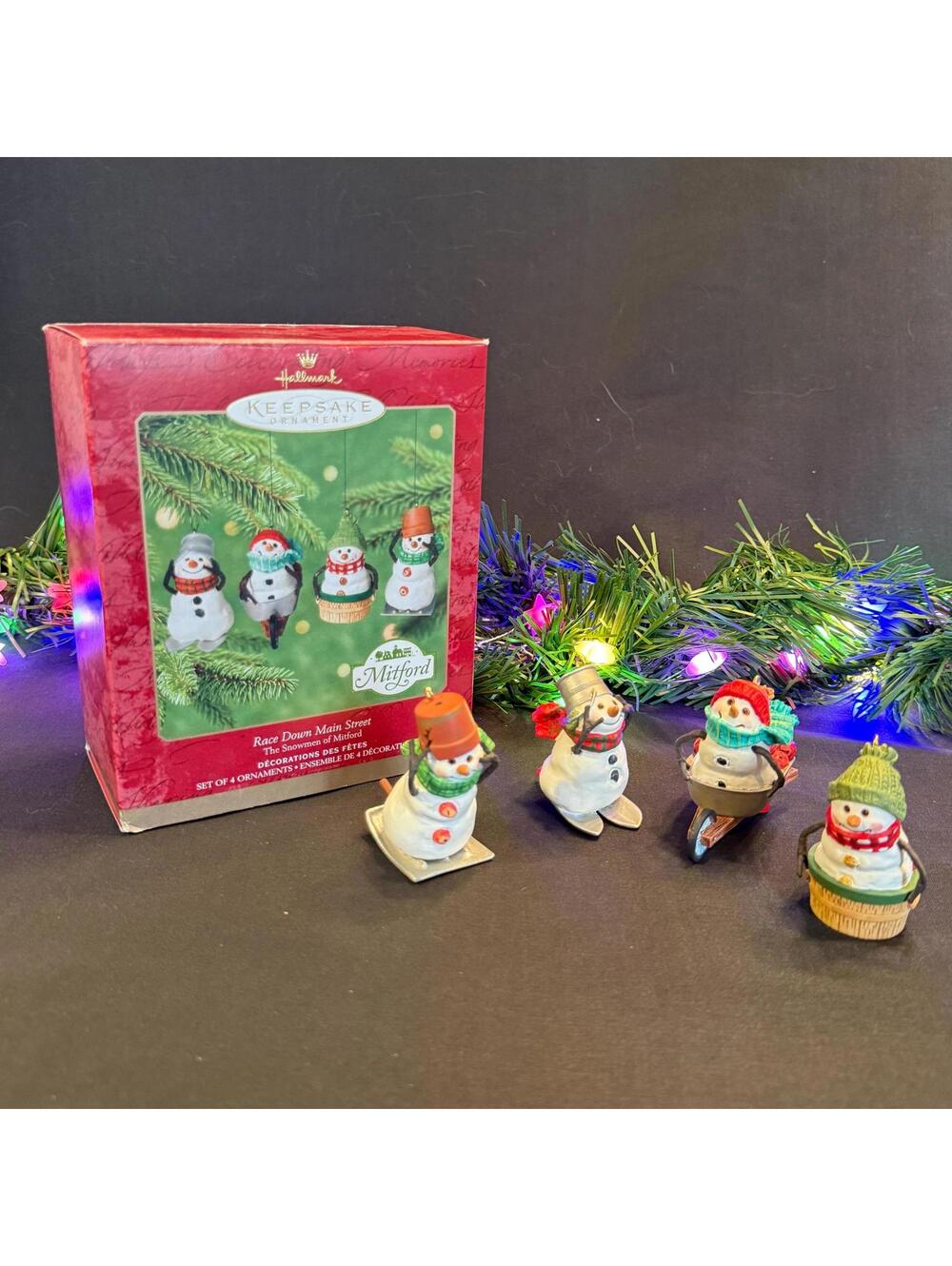 Hallmark - The Snowmen of Mitford - Race Down Main Street - Set of 4 - 2000